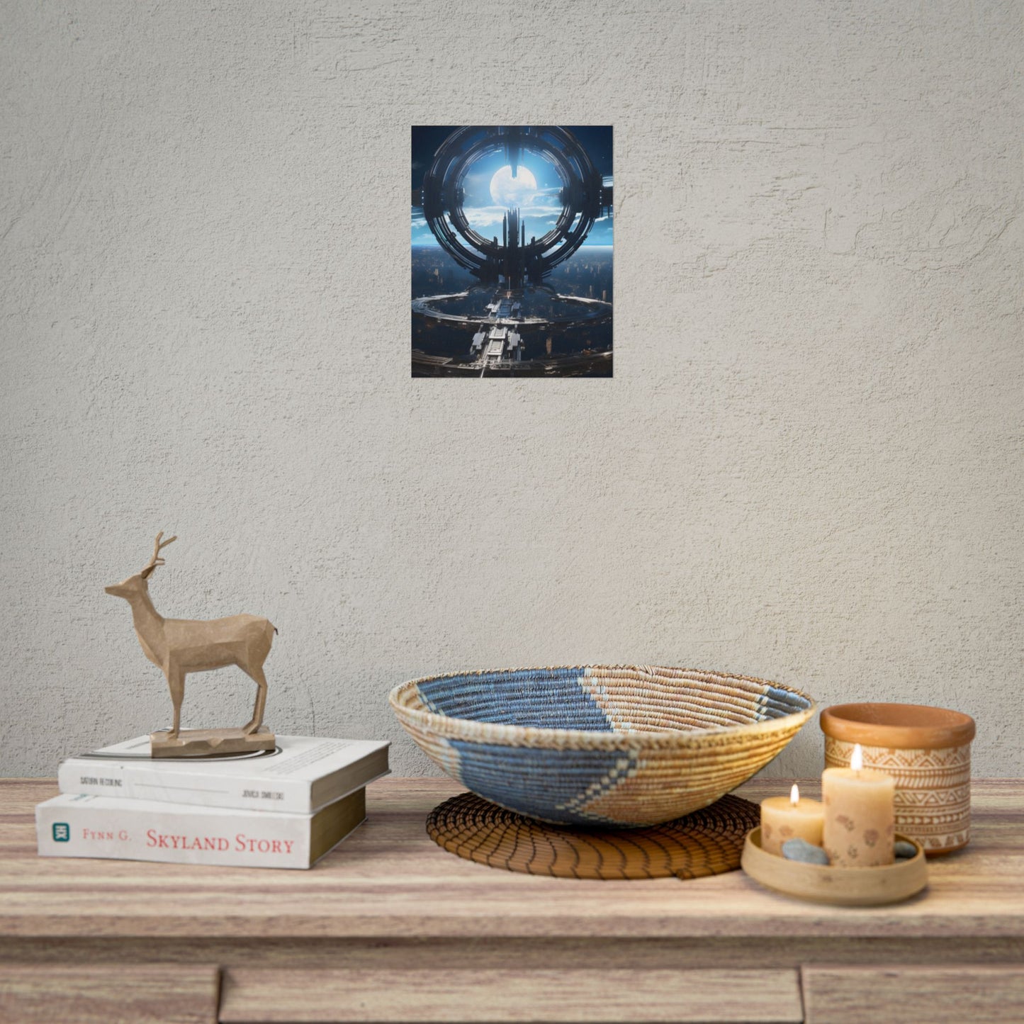 Futuristic Space Station: Orbiting Multimoon Planet Artwork - Poster