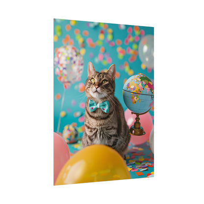 Whimsical Cat with Bow Tie: Mysterious Feline Artwork - Poster