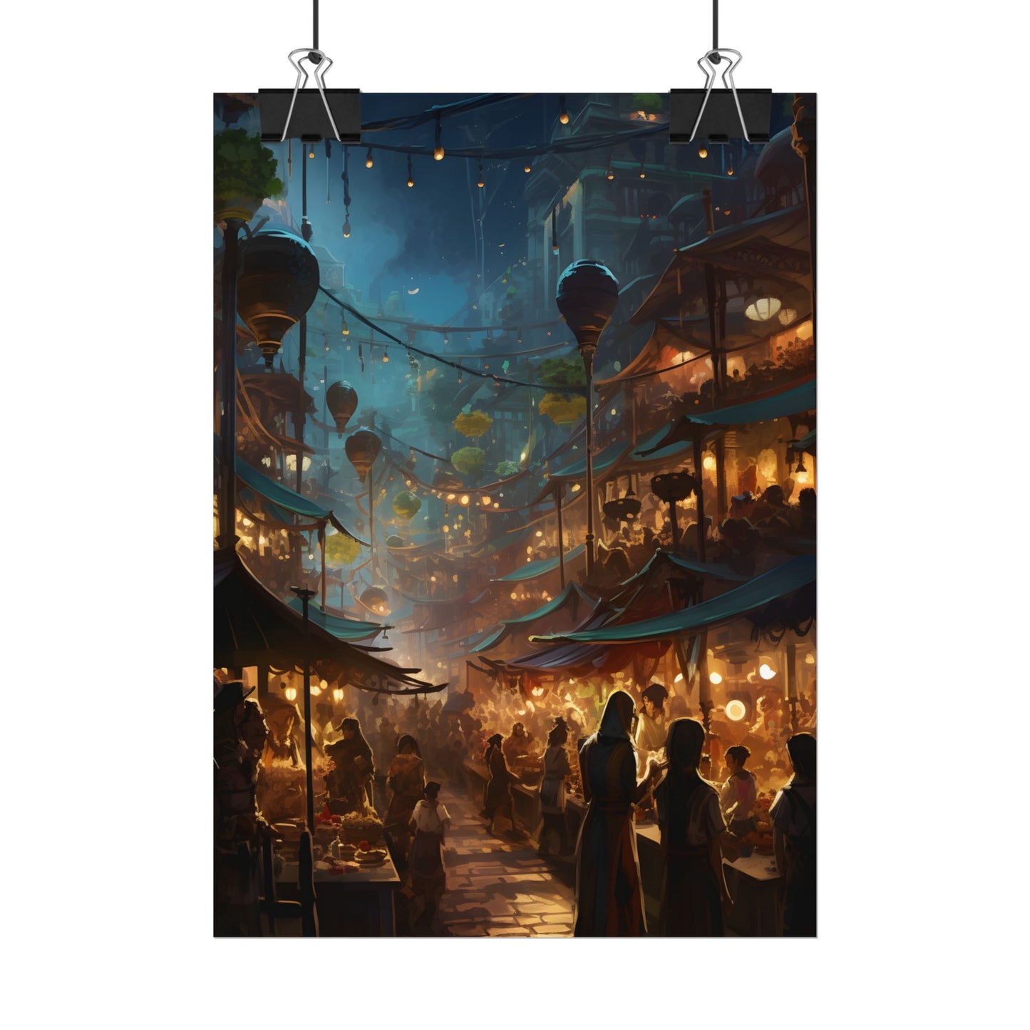 Enchanting Night Street Food Market: Colorful Artwork - Poster