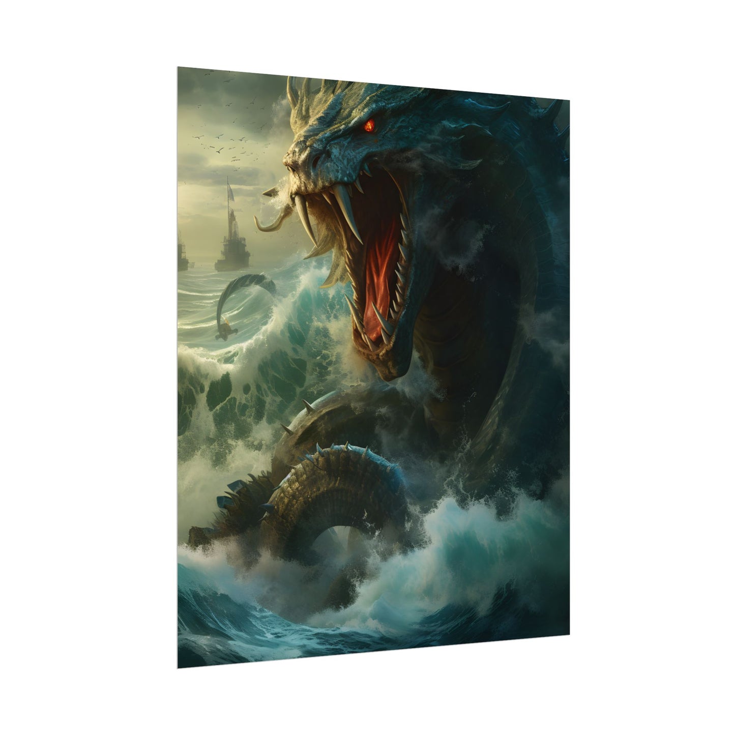 Mythical Sea Monster: Calming Green Scaled Creature Art - Poster