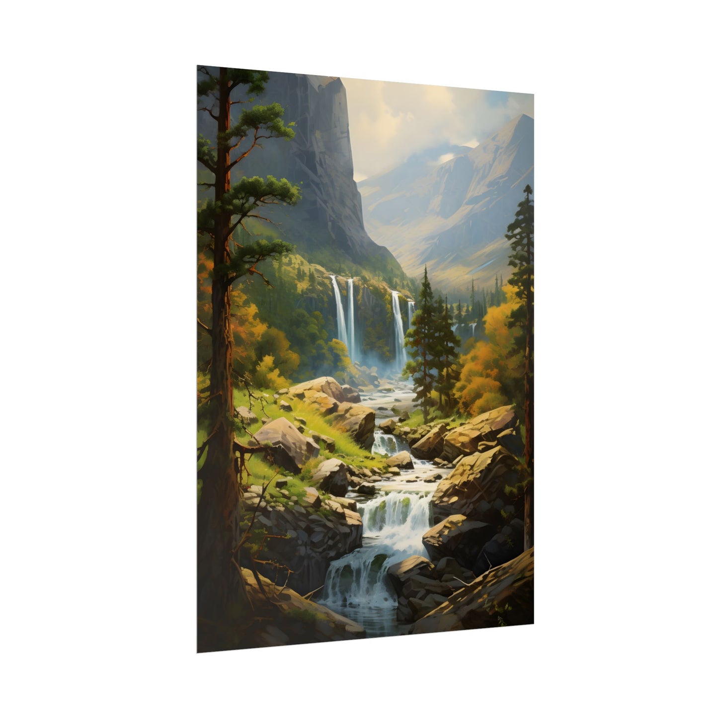 Breathtaking Waterfall: Impressionist Oil Painting - Poster