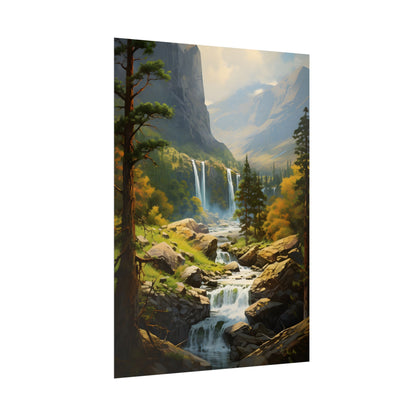 Breathtaking Waterfall: Impressionist Oil Painting - Poster