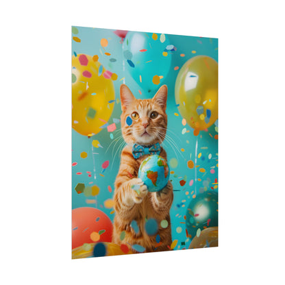 Charming Whiskers: Cat in Bow Tie with Mini Flag - Poster