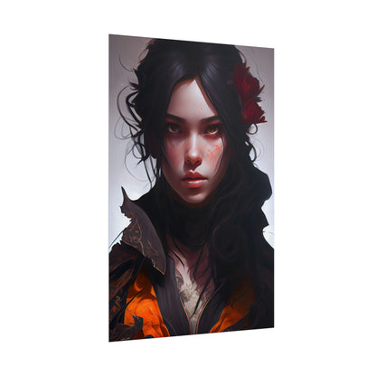 Black Hair Female Portrait: Elegant Dress Artwork - Poster
