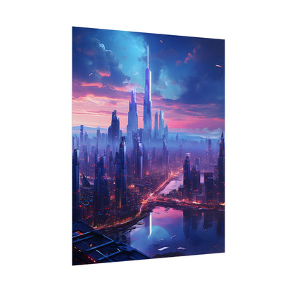 Cyberpunk Dystopia: Futuristic Cityscape Digital Art - Poster