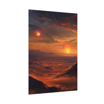 Peaceful Tatooine Sunset: Barren Desert Landscape - Poster