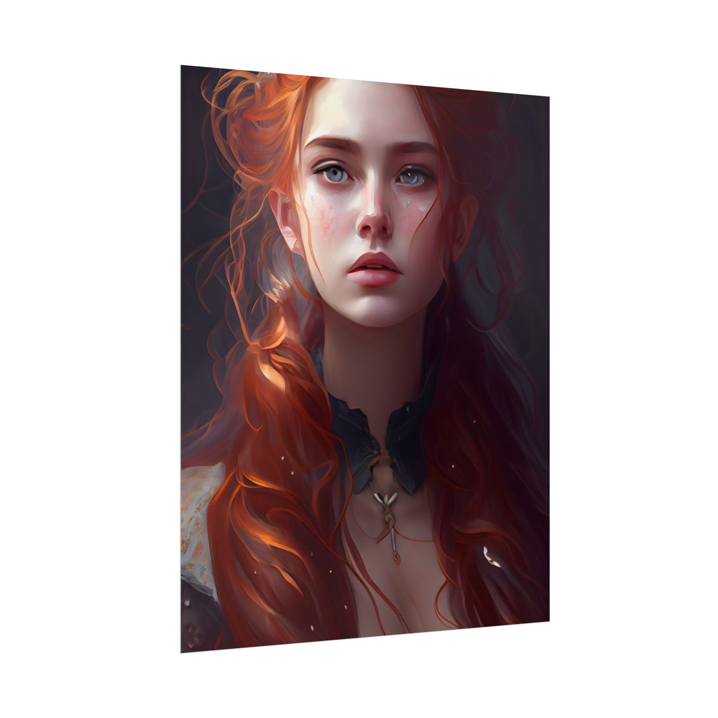 Elegant Redhead Portrait: Female Artwork in Dress - Poster