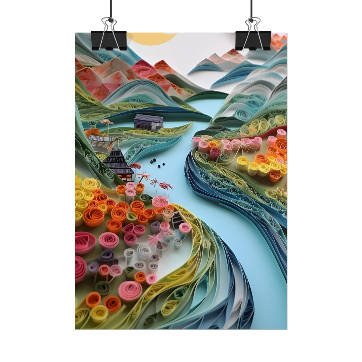 Paper Quilled Island Landscape: Handmade Artwork Photo - Poster
