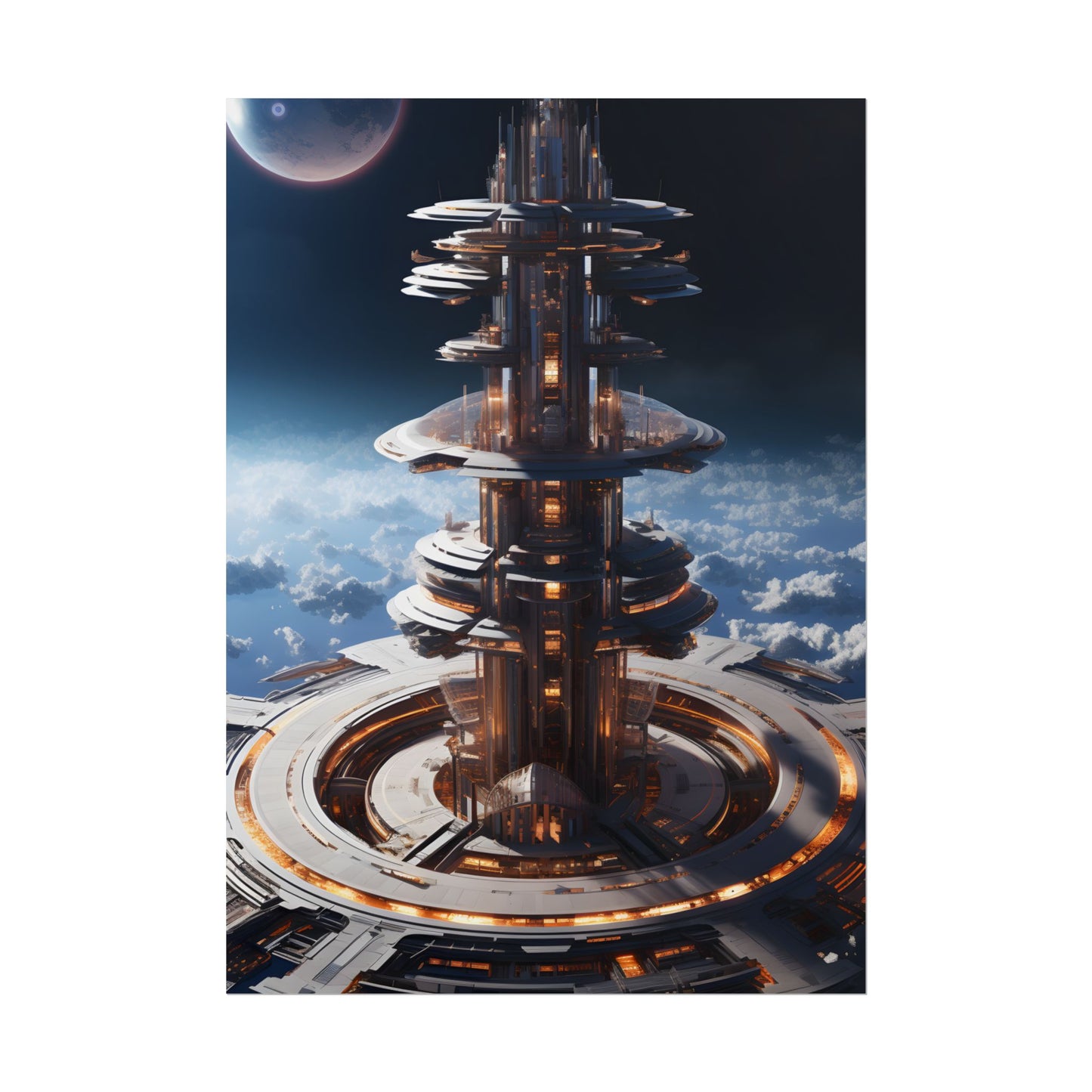 Aetherial Space Station: Industrial Haven with Habitation Windows - Poster