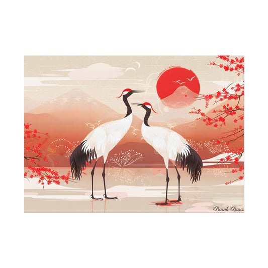 Two Cranes in Serene Nature: Tranquil Wildlife Artwork - Poster