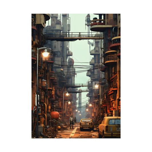 Post-Apocalyptic Steampunk Cityscape: Grim Industrial Landscape Art - Poster