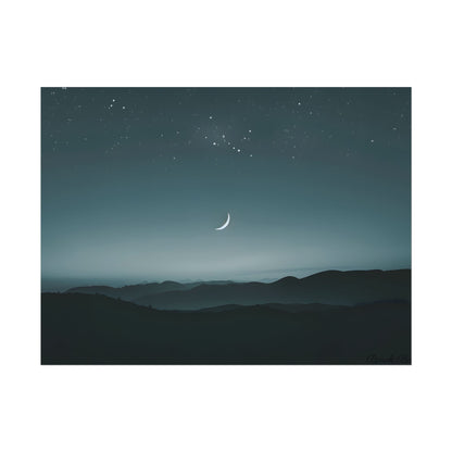 Minimalist Night Scene: Blue-Gray Sky Digital Art - Poster