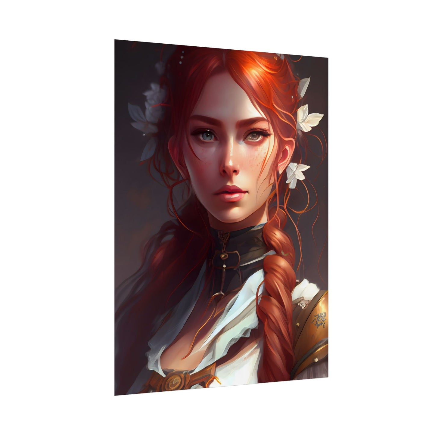 Elegant Redhead Portrait: Dark Background Artwork - Poster