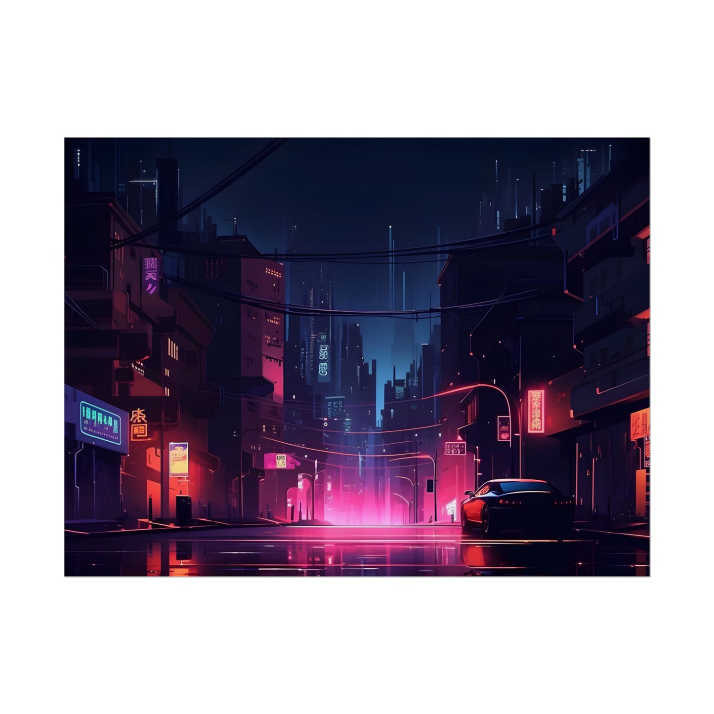 Melancholic Night: A Cyberpunk Urban Landscape - Poster
