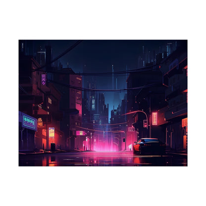 Melancholic Night: A Cyberpunk Urban Landscape - Poster