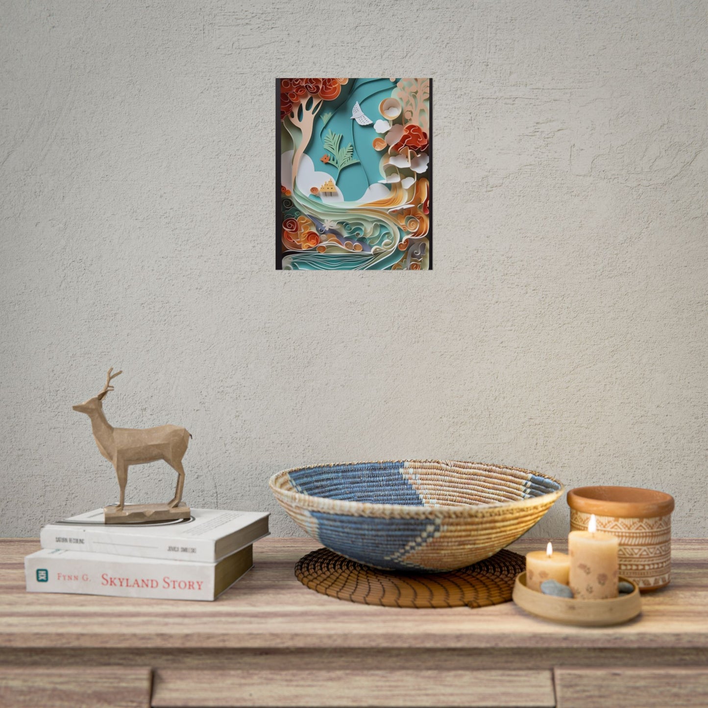 Paper Quilled Beach Sunset: Calming Beach Landscape Artwork - Poster
