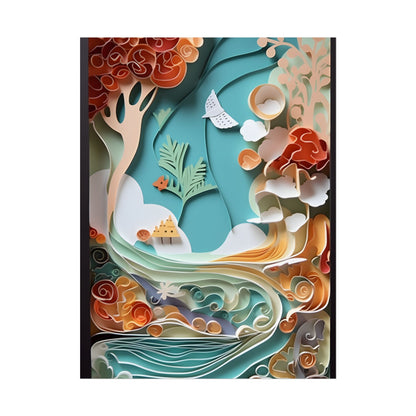 Paper Quilled Beach Sunset: Calming Beach Landscape Artwork - Poster