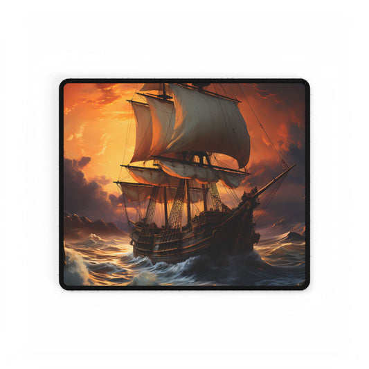 Magnificent Ship in Tempest: Oil Painting Masterpiece - Desk Mat