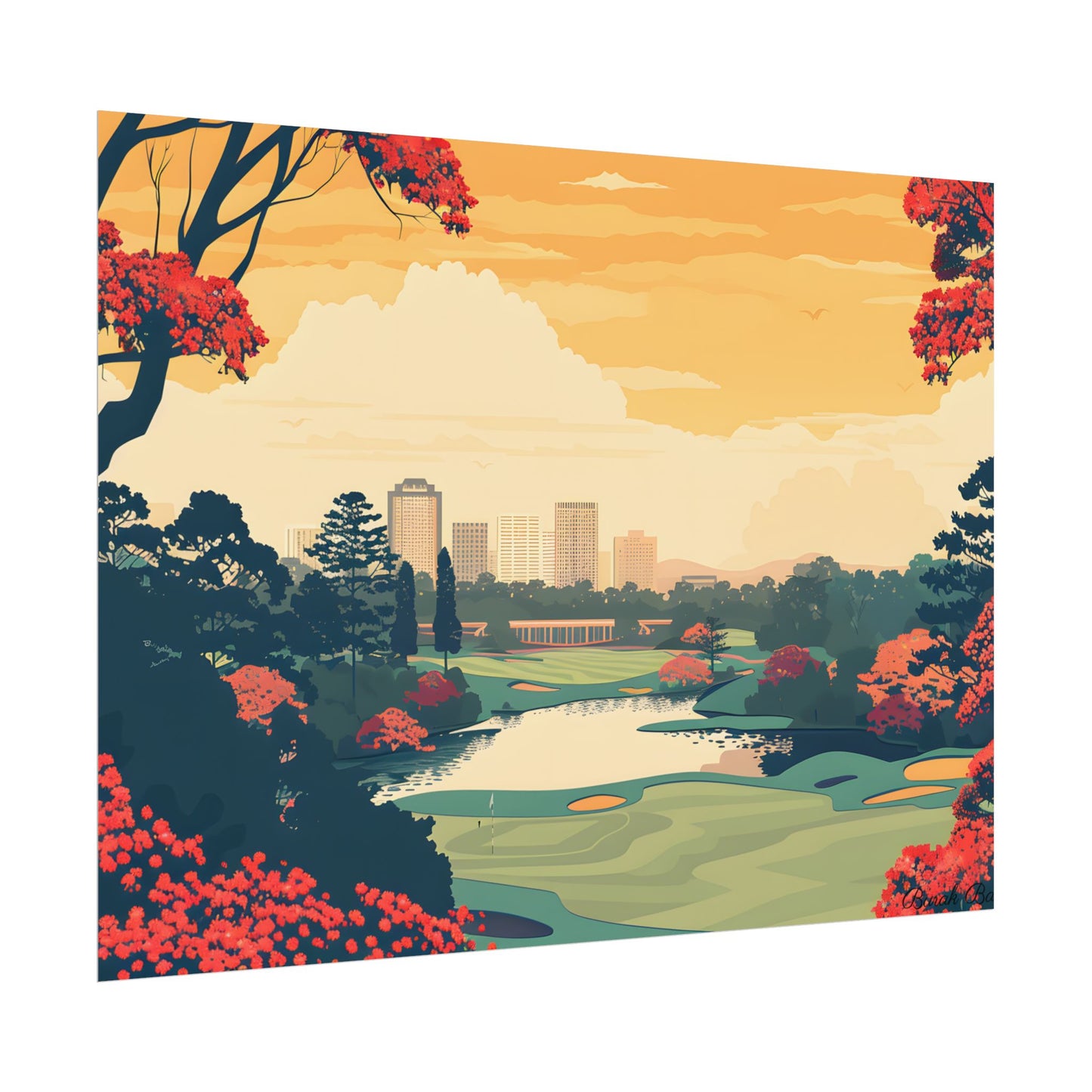 Retro-Style Augusta Georgia Golf Course: Vibrant Illustration Art - Poster