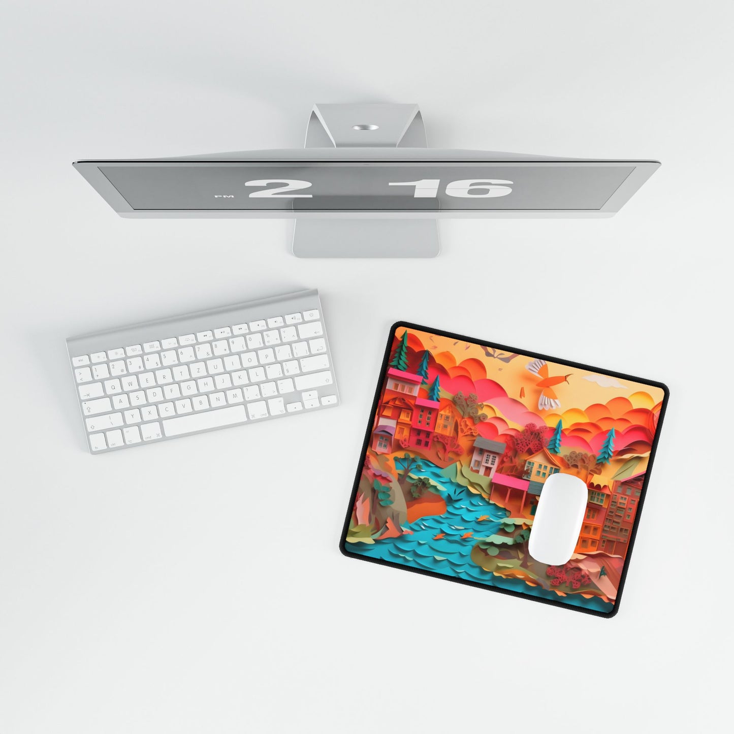 Magical Beach Quill: Vibrant Paper Art of Tropical Paradise - Desk Mat