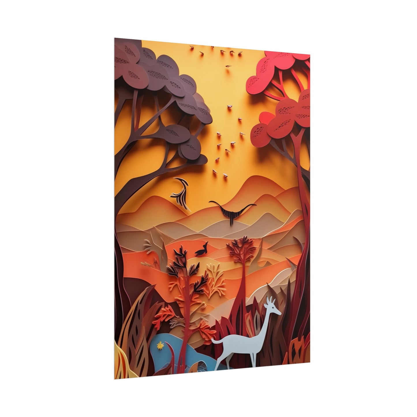 Vibrant African Quilled Landscape: Colorful Paper Artwork - Poster