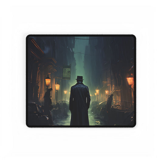 Urban Fantasy Mystery: Hard-Boiled Detective in Cityscape - Desk Mat
