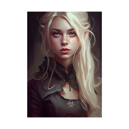 Blonde Portrait: Elegant Woman in Black Dress - Poster