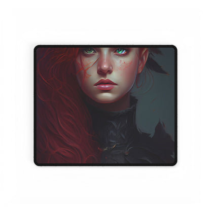 Vibrant Female Portrait: Red Hair Beauty in Neutral Dress - Desk Mat