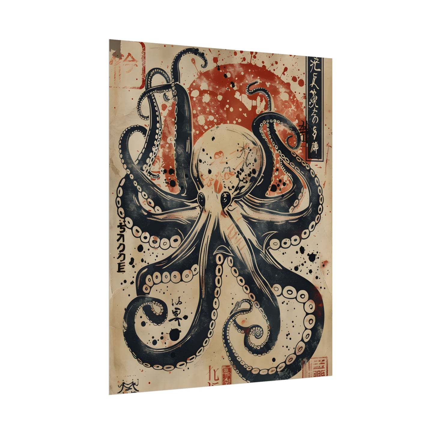 Stylized Octopus: Vibrant Japanese Ukiyo-E Artwork - Poster