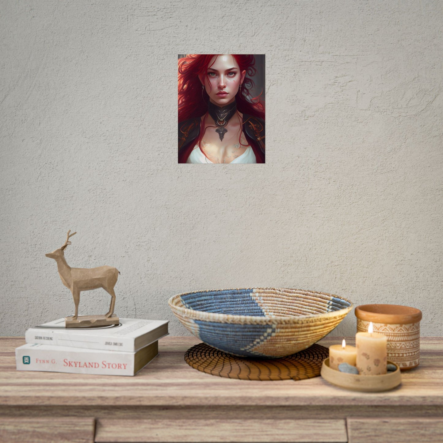 Red Hair Beauty: Elegant Woman in Black - Poster