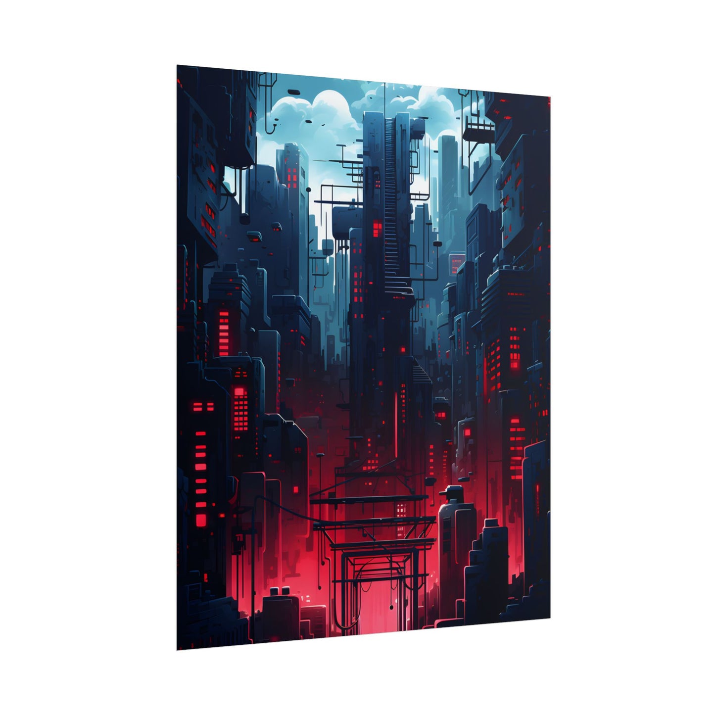 Cyberpunk Melancholy: A Nightly Cityscape Digital Art - Poster