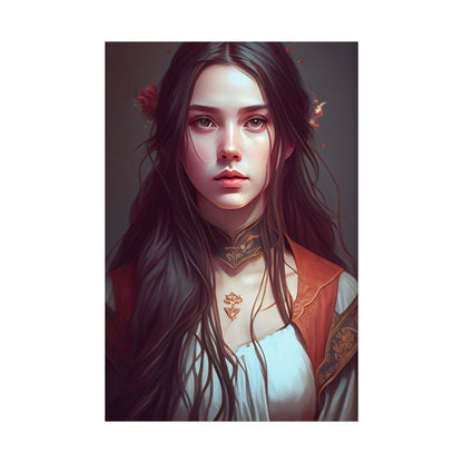 Sophisticated Female Portrait: Brown Hair Artwork in Focus - Poster