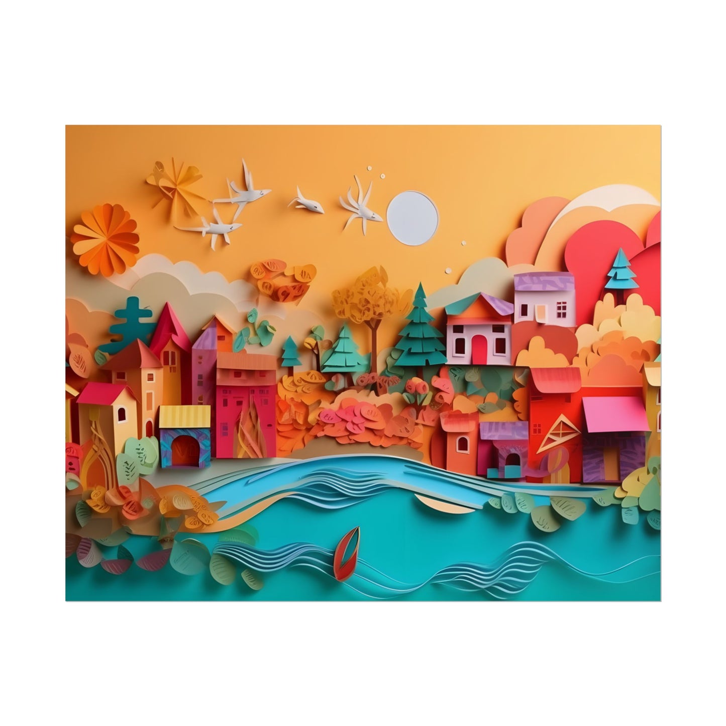 Epic Sunset Beach: Magical Paper Quilling Artwork - Poster