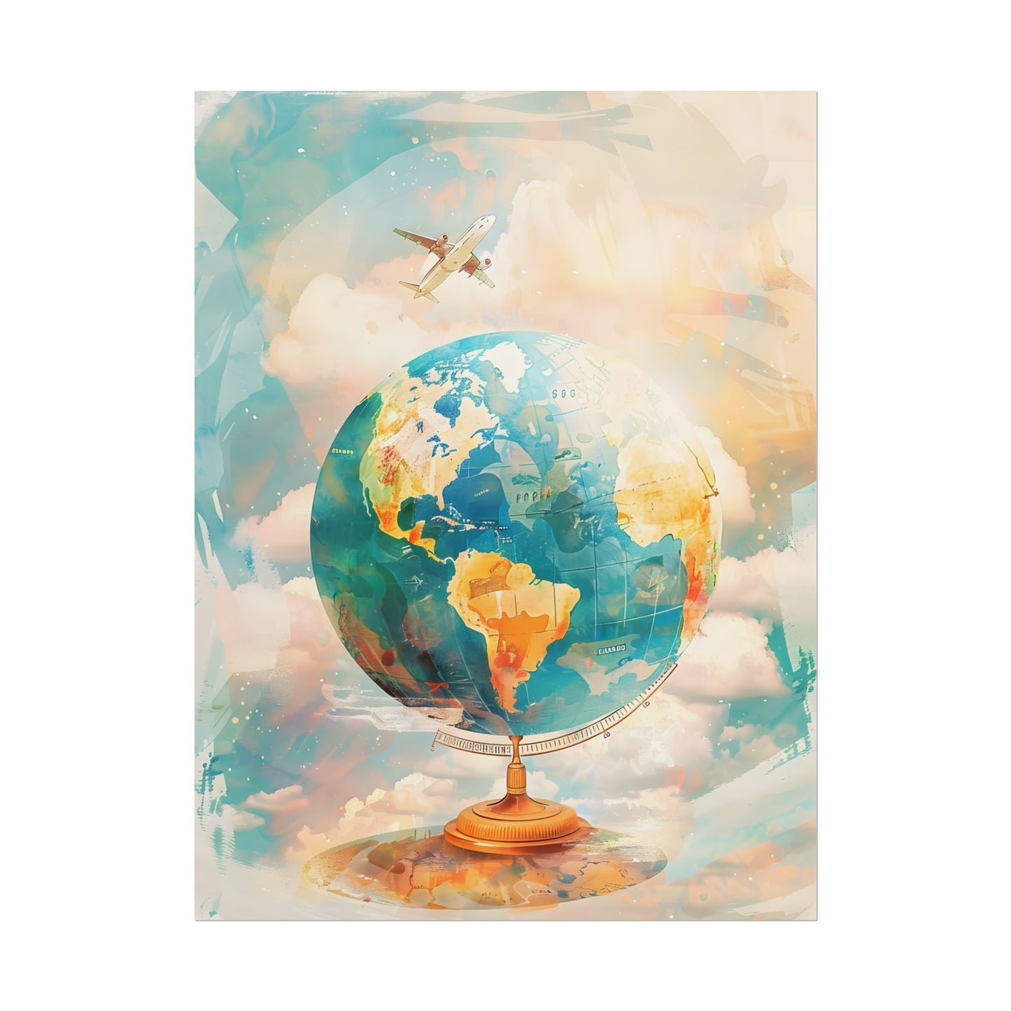 Vintage Globe with 80 Iconic Landmarks: Educational Artwork - Poster