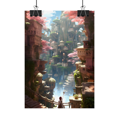 Dramatic Anime Cityscape: Birds Eye View Digital Art - Poster