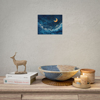Surreal Night Sky Dreamscape: Whimsical Stars and Clouds Art - Poster