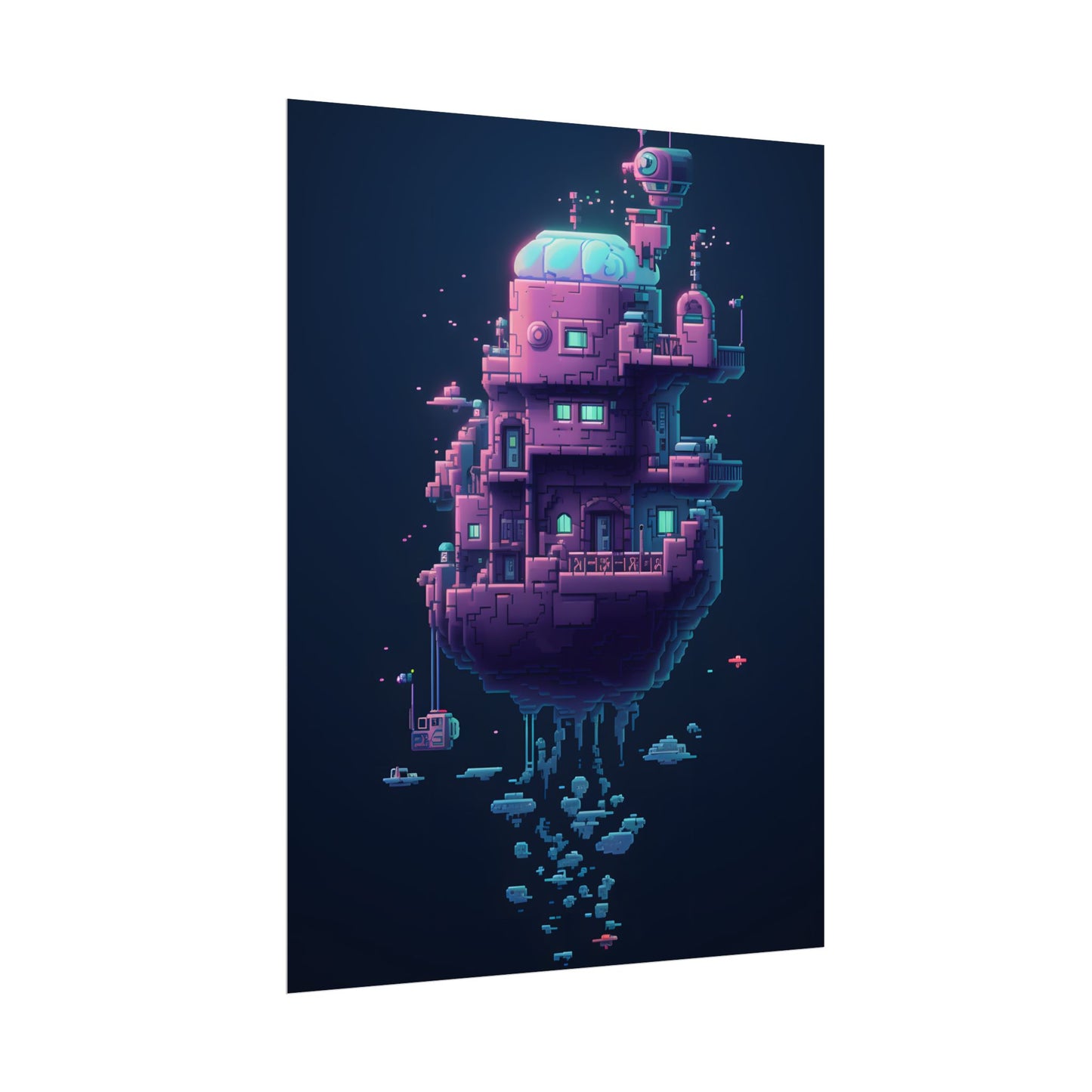 Cyberpunk Pixel Art: Futuristic Cityscape Digital Artwork - Poster