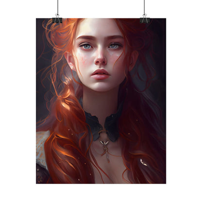 Elegant Redhead Portrait: Female Artwork in Dress - Poster