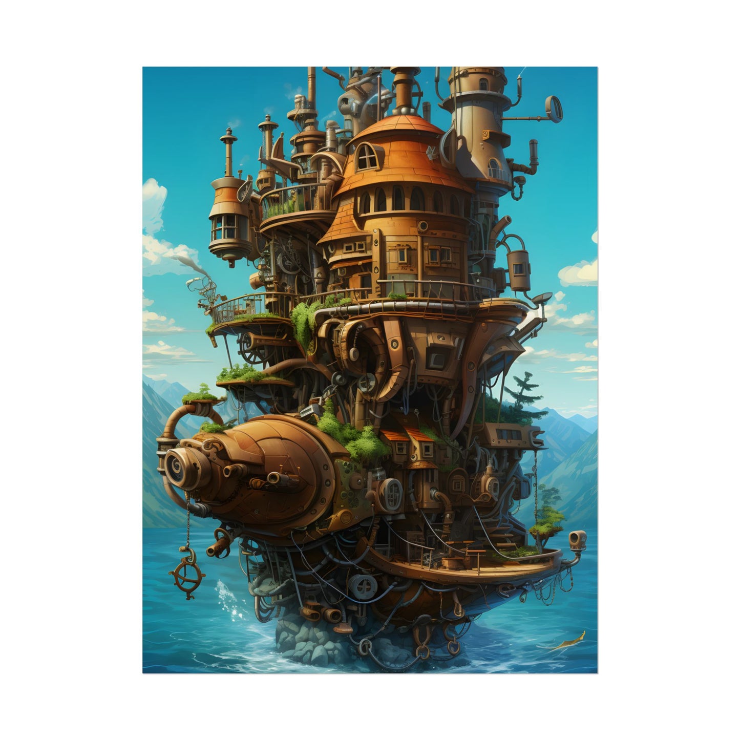 Oceanic Steampunk Treasure Dive: Underwater Adventure Artwork - Poster