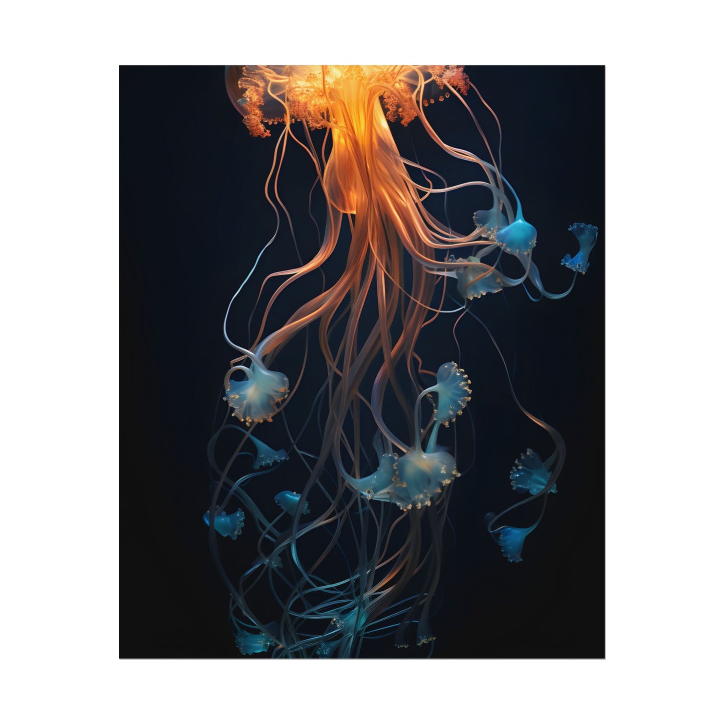 Bioluminescent Oceanic Ballet: Mesmerizing Underwater Scene Artwork - Poster