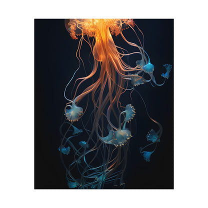 Bioluminescent Oceanic Ballet: Mesmerizing Underwater Scene Artwork - Poster