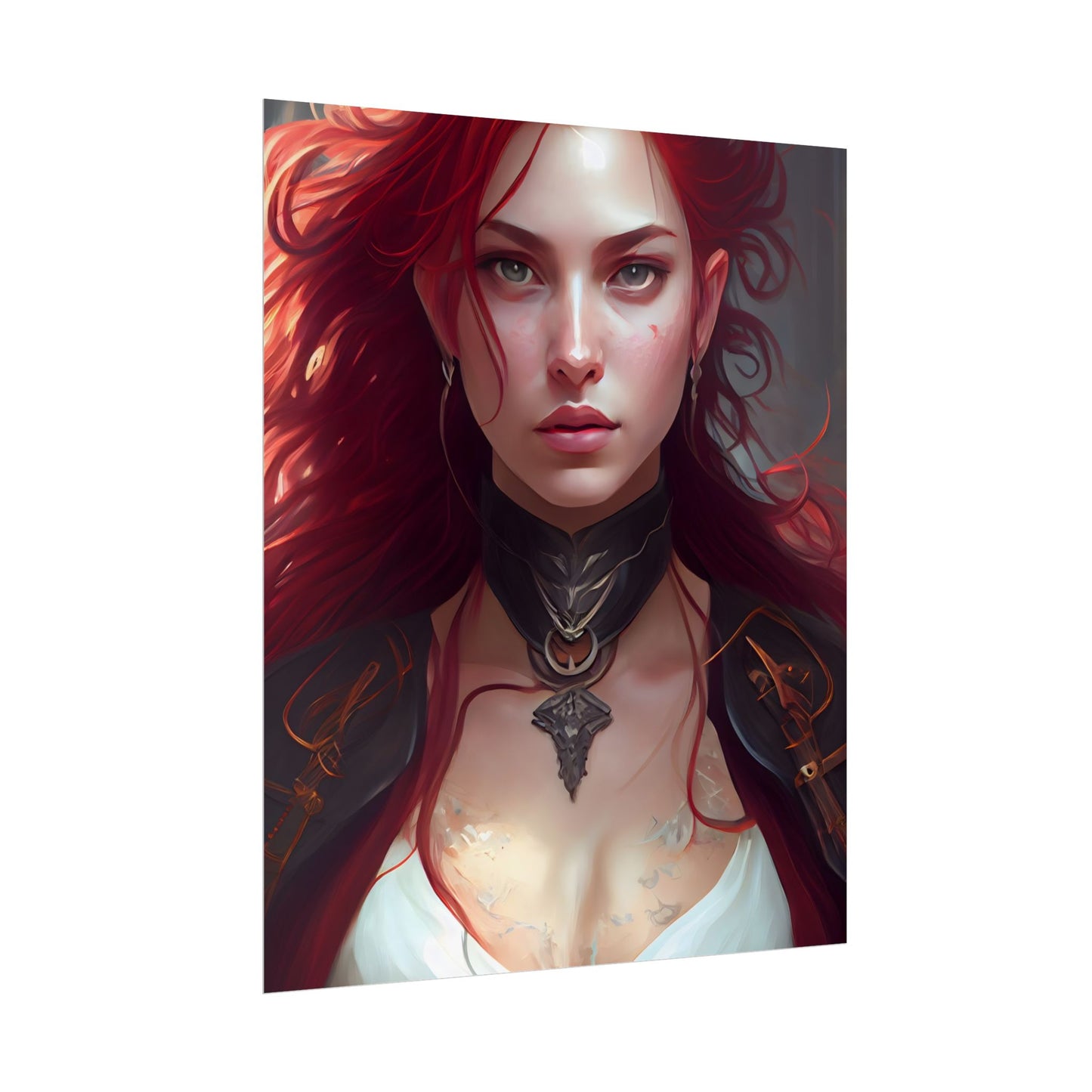 Red Hair Beauty: Elegant Woman in Black - Poster