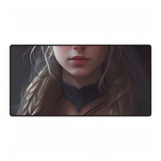 Blonde Female Portrait: Elegant Artwork in Formal Dress - Desk Mat