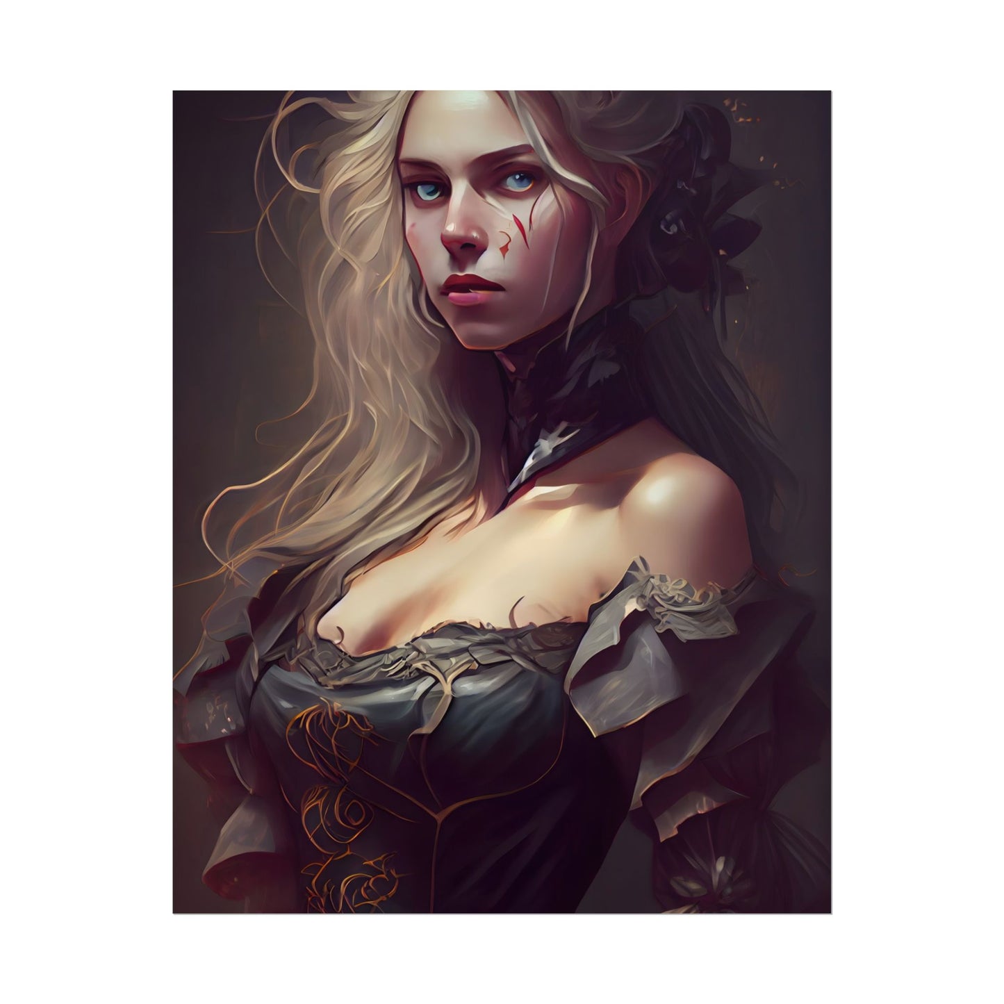 Blonde Female Portrait in a Dress: Stunning Artwork - Poster