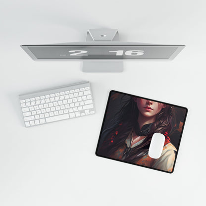 Vibrant Portrait: Brown Hair, Green Eyes Artwork - Desk Mat
