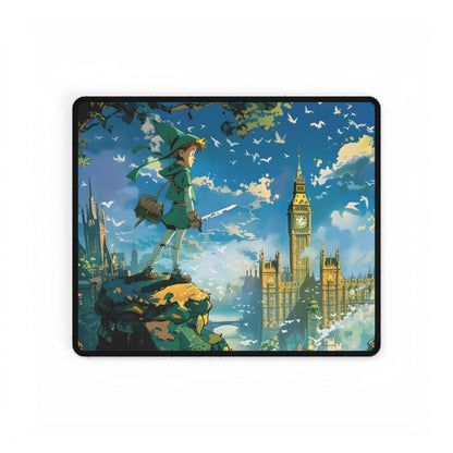 Whimsical Boy in Green: Colorful Illustration Artwork - Desk Mat