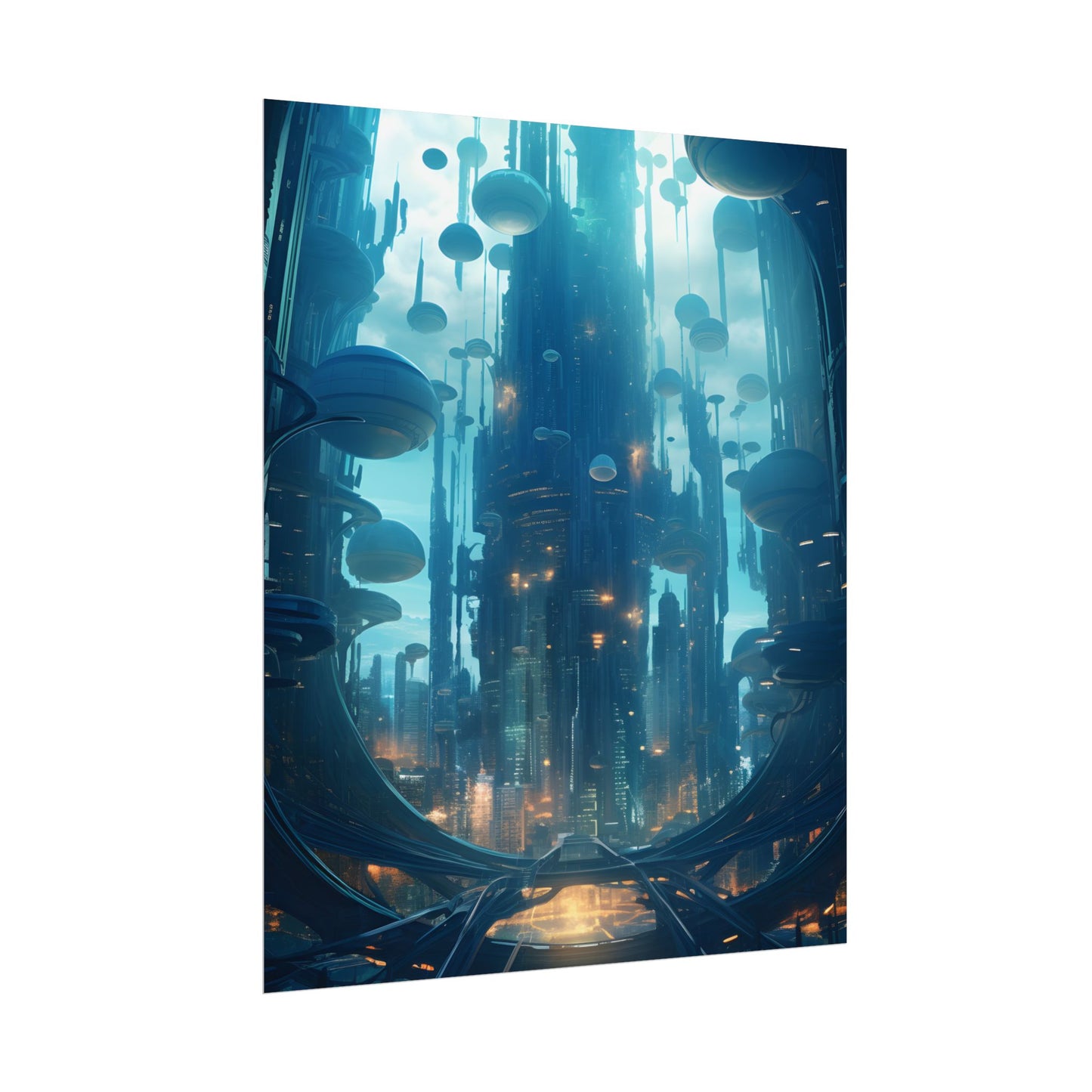 Underwater City of the Future: Modern Metropolis Digital Art - Poster