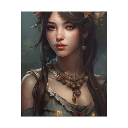 Realistic Female Portrait: Black Haired Beauty - Poster