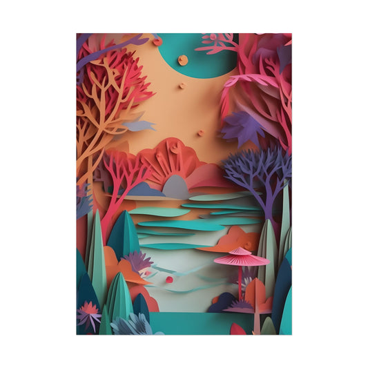 Whimsical Quilling Japanese Landscape: Intricate Paper Art Design - Poster