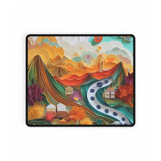 Quilled Island Oasis: Serene Paper Art Landscape - Desk Mat
